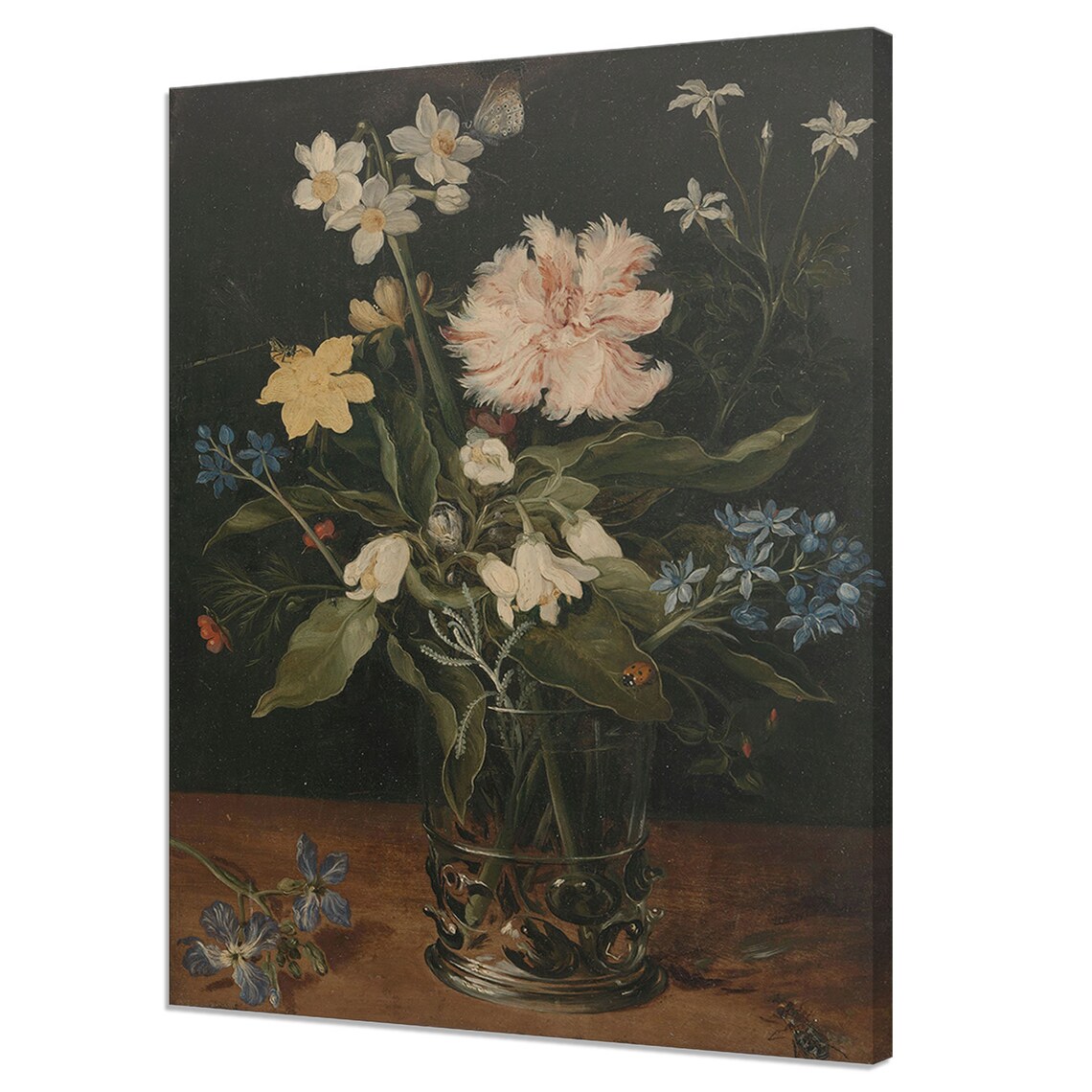 Still Life Flowers In Glass Vase Dark Moody Vintage Floral Poster
