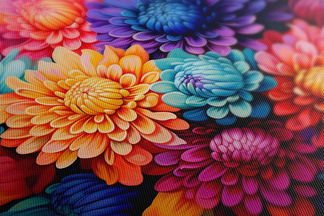 Rainbow Chrysanthemum Flowers Dense Bloom Colorful Floral Art Poster - Image 3