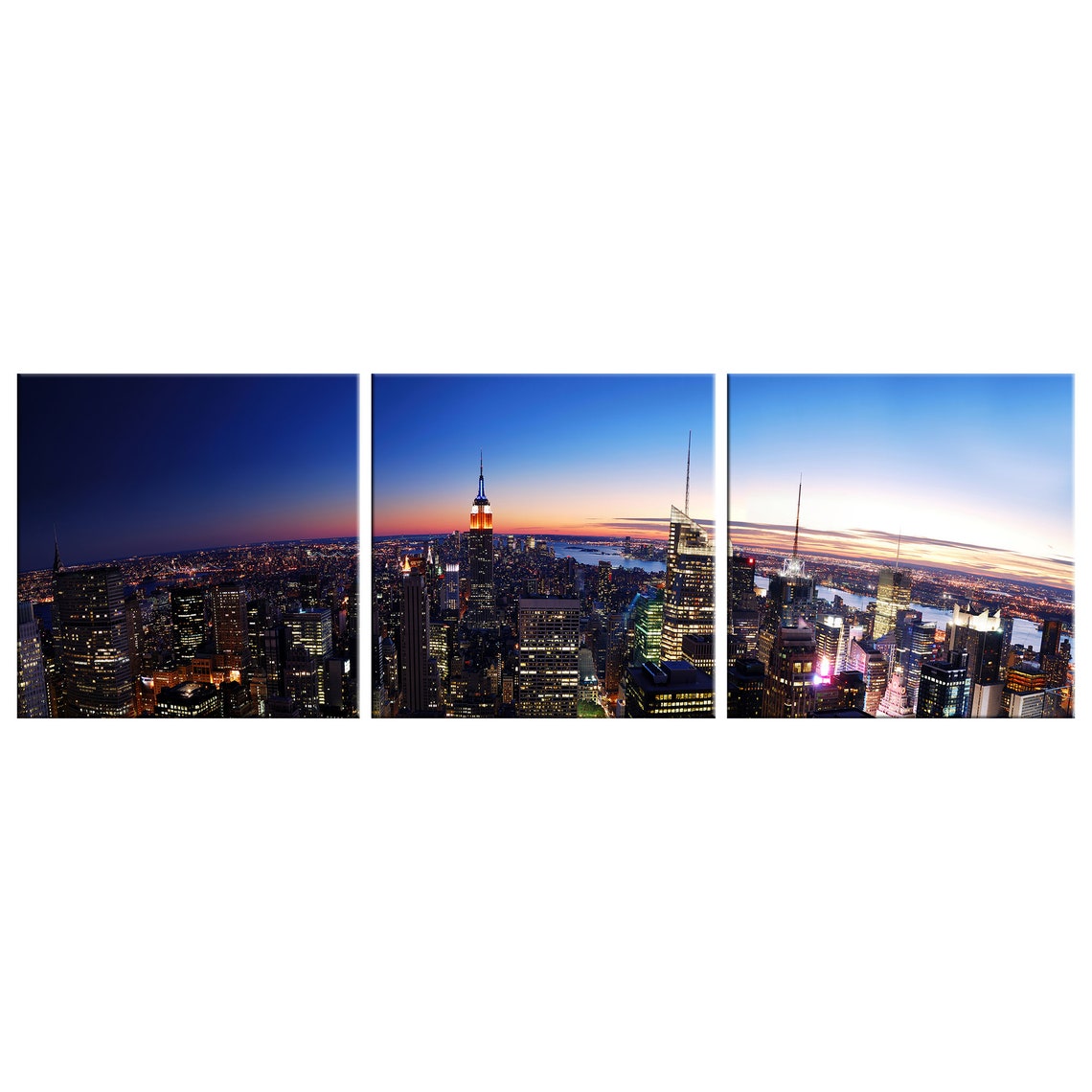 Manhattan New York Night Skyline Triptych 3 Panel Wall Art Print