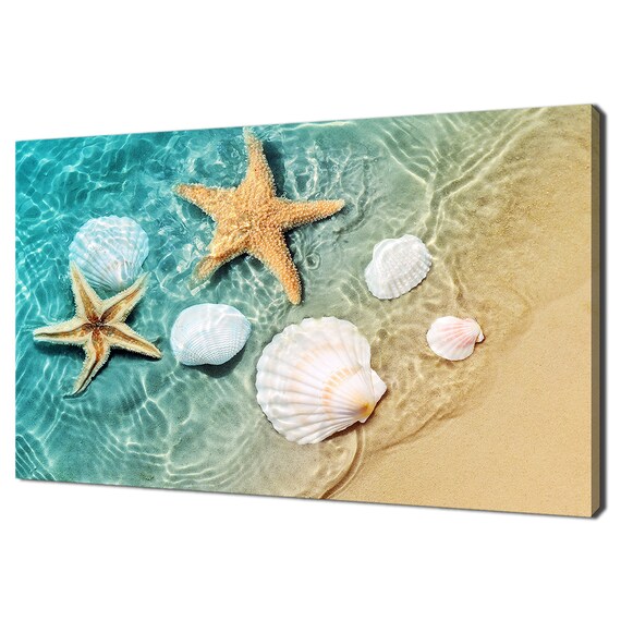 Starfish And Seashell On The Summer Sandy Beach Modern Design Decor Print Wall Art Picture