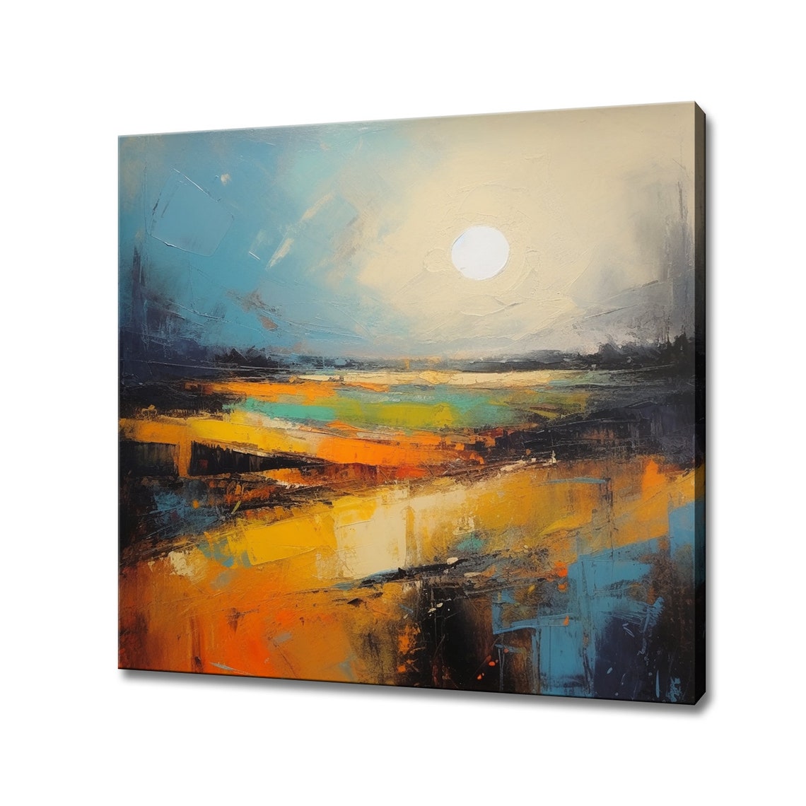 Abstract Moonlight Landscape Orange Blue Expressionist Painting Poster