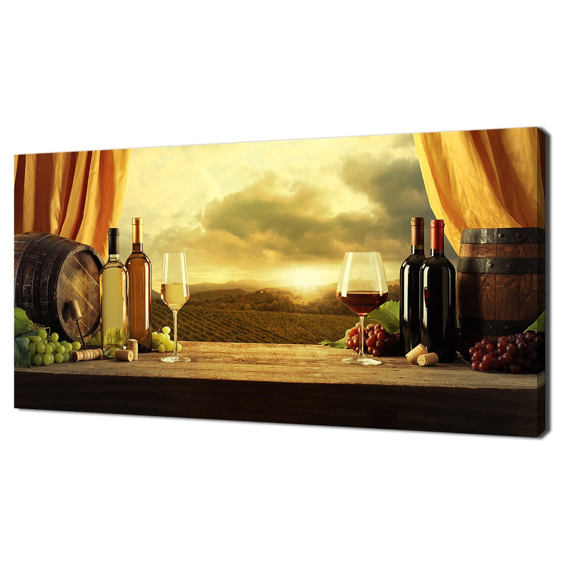 Wine Bottles Barrels Sunset Kitchen Art Print