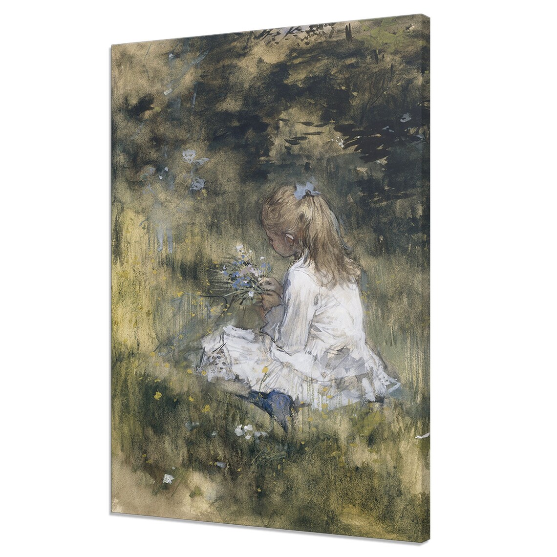 Little Girl Picking Wildflowers Meadow Impressionist Child Art Poster