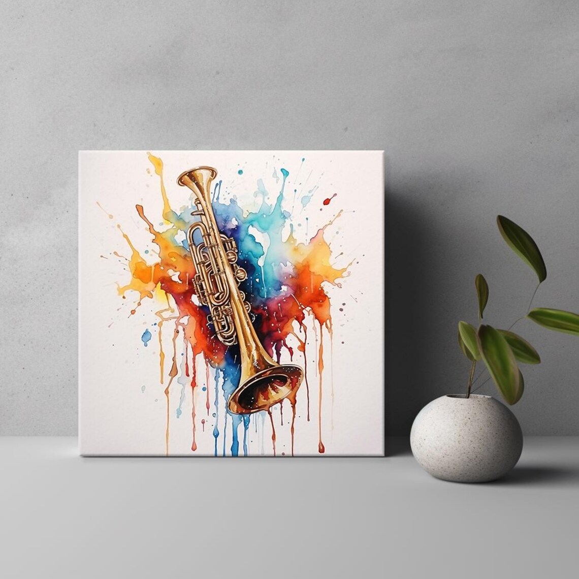 Golden Trumpet Colorful Splash Watercolor Jazz Instrument Music Poster - Image 3