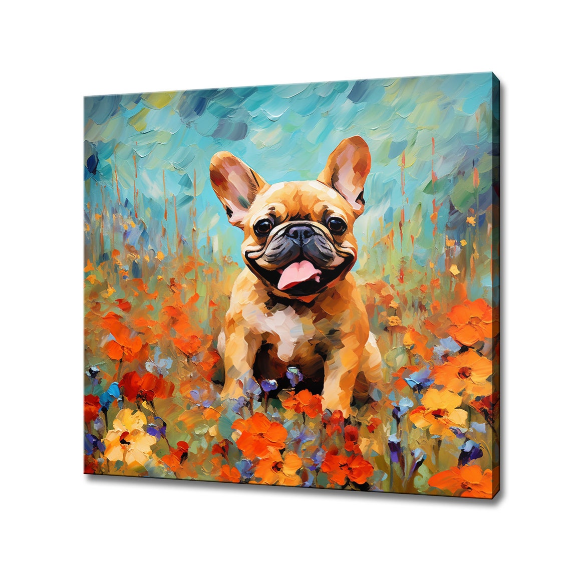 French Bulldog Puppy In Colourful Flowers Print Gift For Bulldog Dog Lover Colourful Dog Portrait Painting Print Dog Pet Wall Art