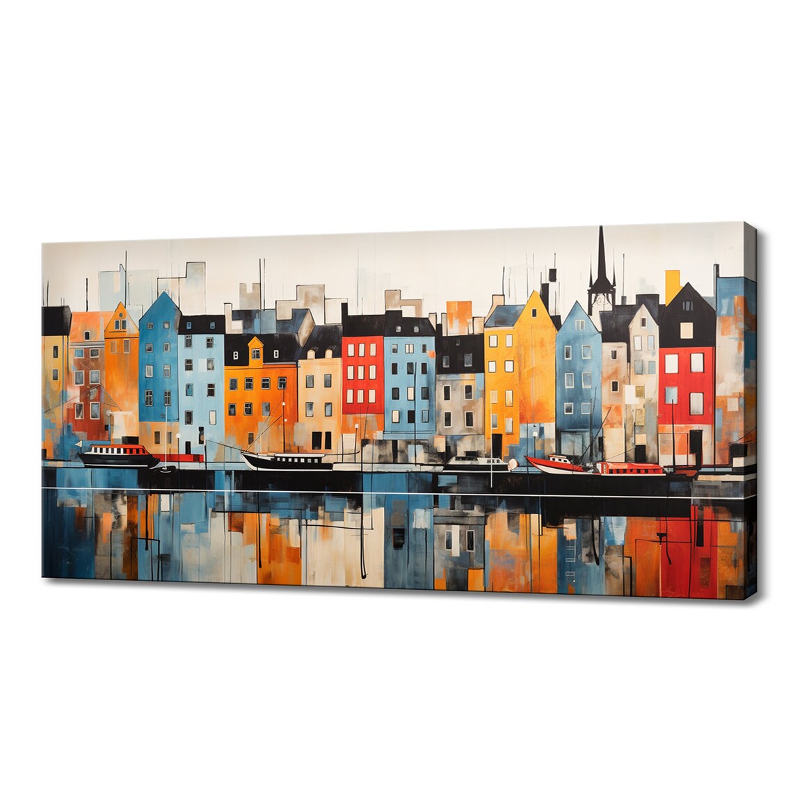 Copenhagen Colorful Harbor Houses Abstract Waterfront Painting Poster