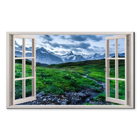 Mountain Creek Cloudy Sky Window View Window Frame Style Modern Design Home Decor Print Wall Art Picture Ready To Hang
