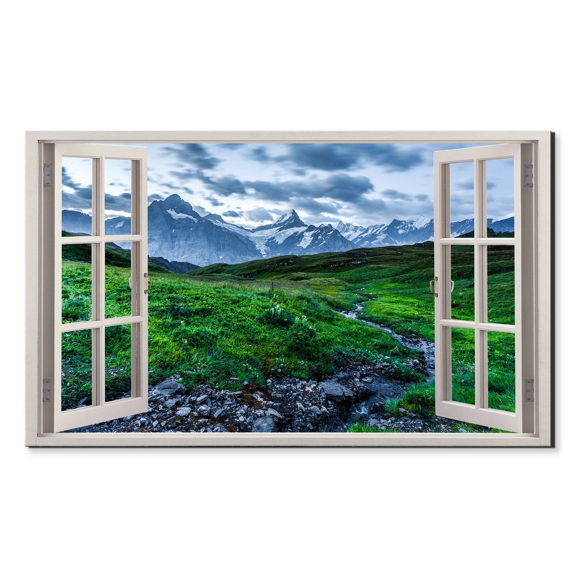 Mountain Creek Cloudy Sky Window View Window Frame Style Modern Design Home Decor Print Wall Art Picture Ready To Hang