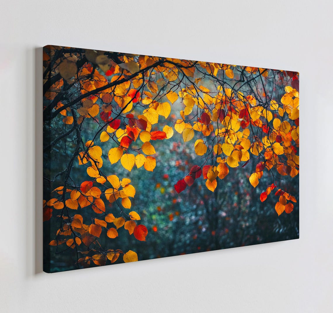 Glowing Orange Red Autumn Leaves Branches Fall Foliage Photo Poster