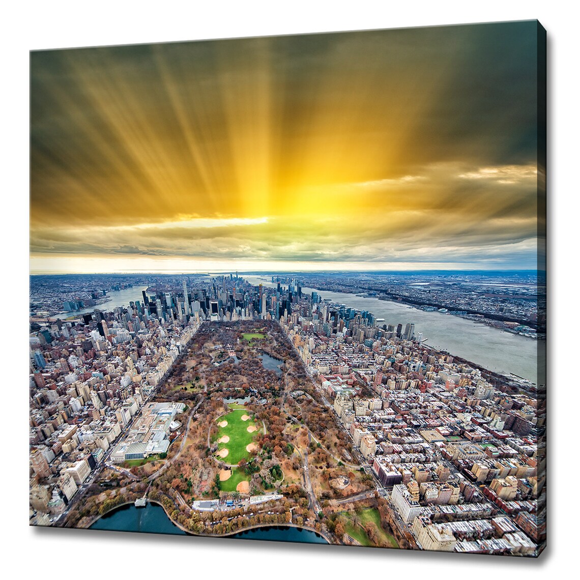 New York City Central Park Aerial Sunset Skyline View Travel Poster