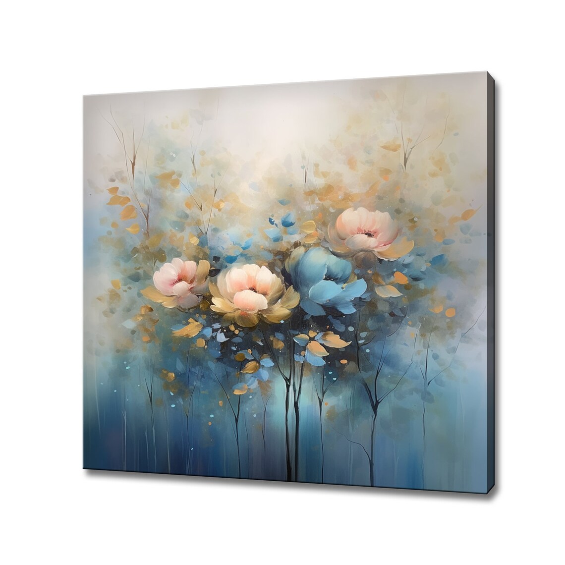 Pastel Blue Pink Peach Blossom Flowers Dreamy Soft Floral Wall Art