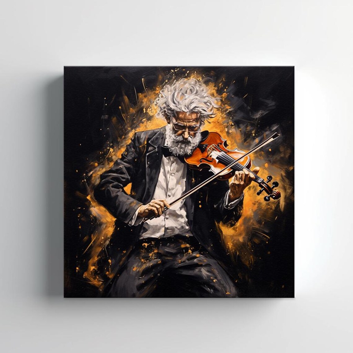 Elderly Violinist Golden Stage Black Gold Classical Music Poster - Image 2