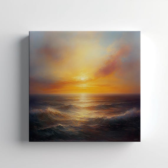 Beautiful Sunset Seascape Vintage Style Painting Print Wall Art Landscape Print Home Decor Scenic Rustic Country Home Art