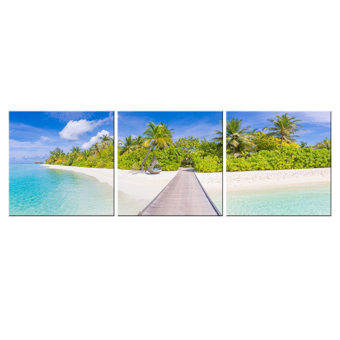 Maldives Tropical Island Palm Trees Wooden Pier Panorama Travel Poster