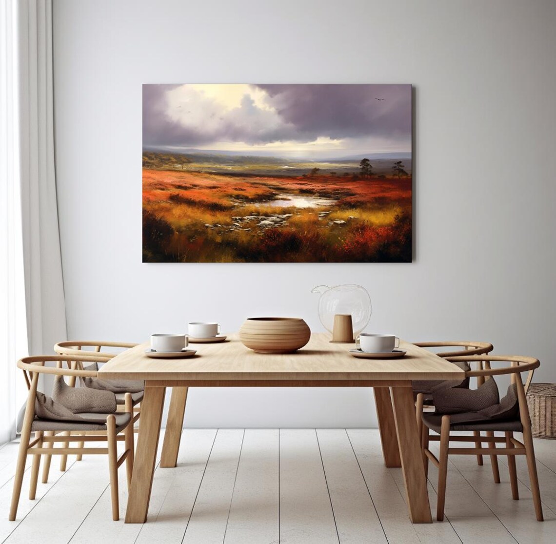 Dark Moody Red Moorland Stormy Clouds Stream Vintage Landscape Poster - Image 4
