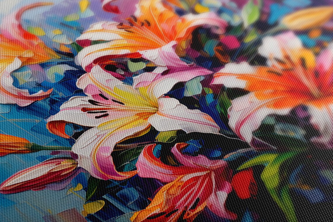 Vibrant Lilies Bouquet Oil Painting Colorful Floral Still Life Poster - Image 3