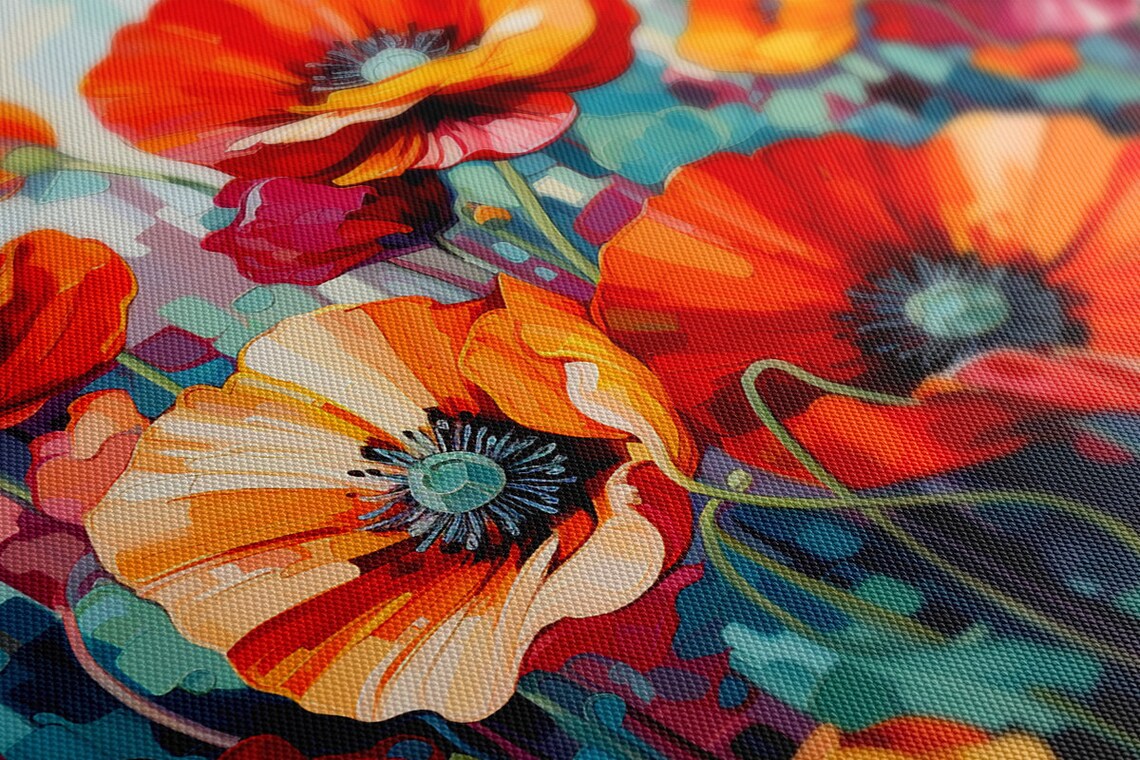 Red Poppies Oil Painting Style, Modern Floral Art Print - Image 3