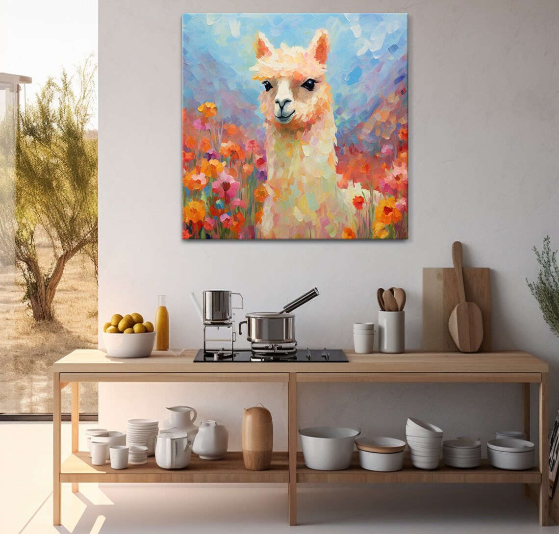 Colourful Llama Portrait Art Print, Floral Decor - Image 2
