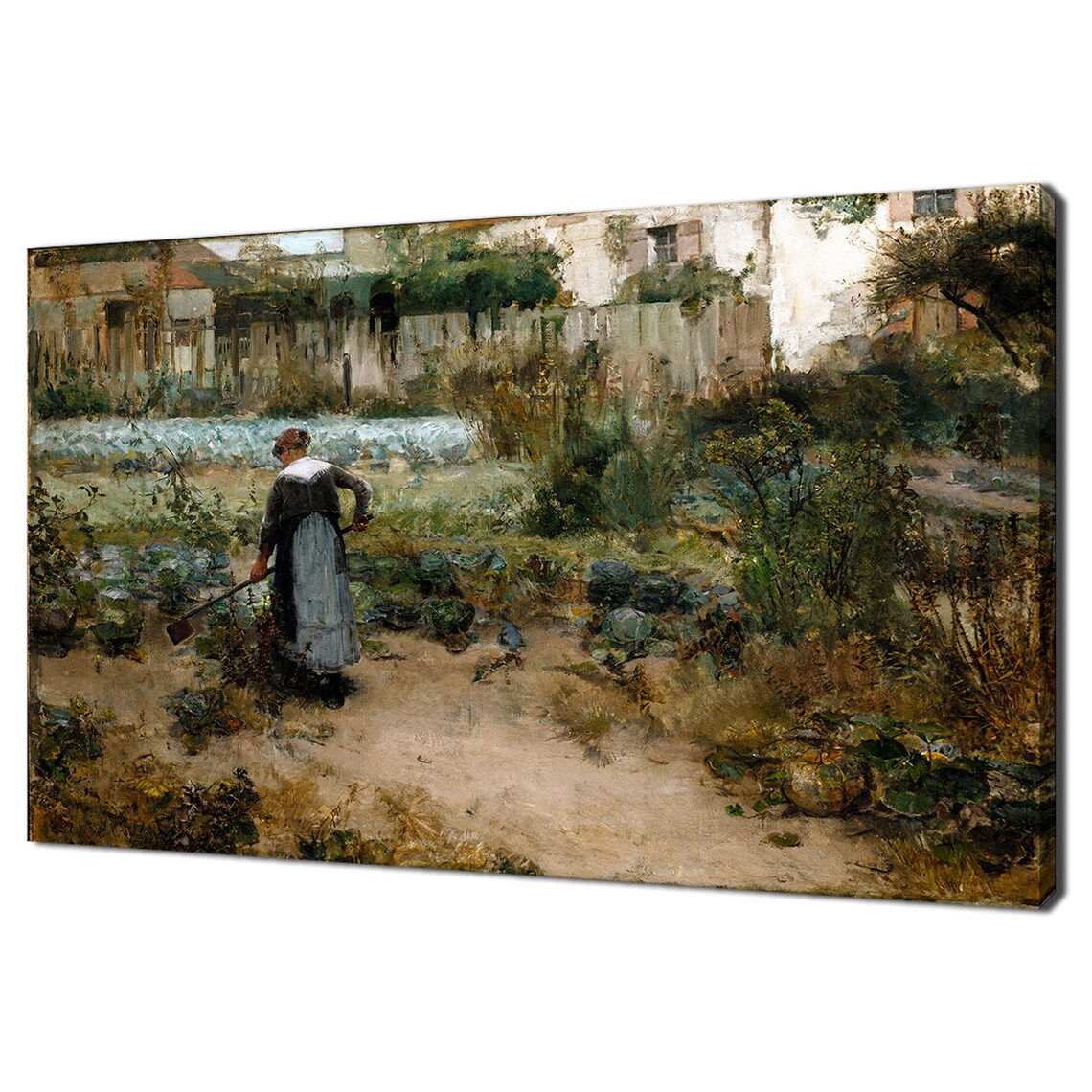 Vintage Woman Gardening Vegetable Garden Farmhouse Oil Art Poster