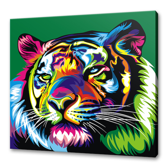 Colorful Tiger Face Pop Art Portrait Emerald Green Background Poster
