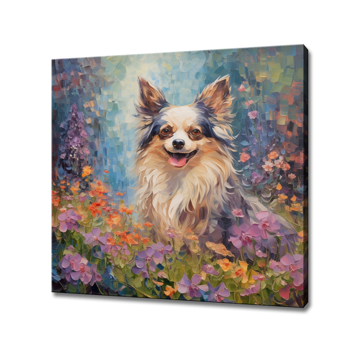 Brown White Chihuahua Dog Flowers Field Print Gift For Chihuahua Dog Lover Colourful Dog Portrait Painting Print Dog Pet Wall Art