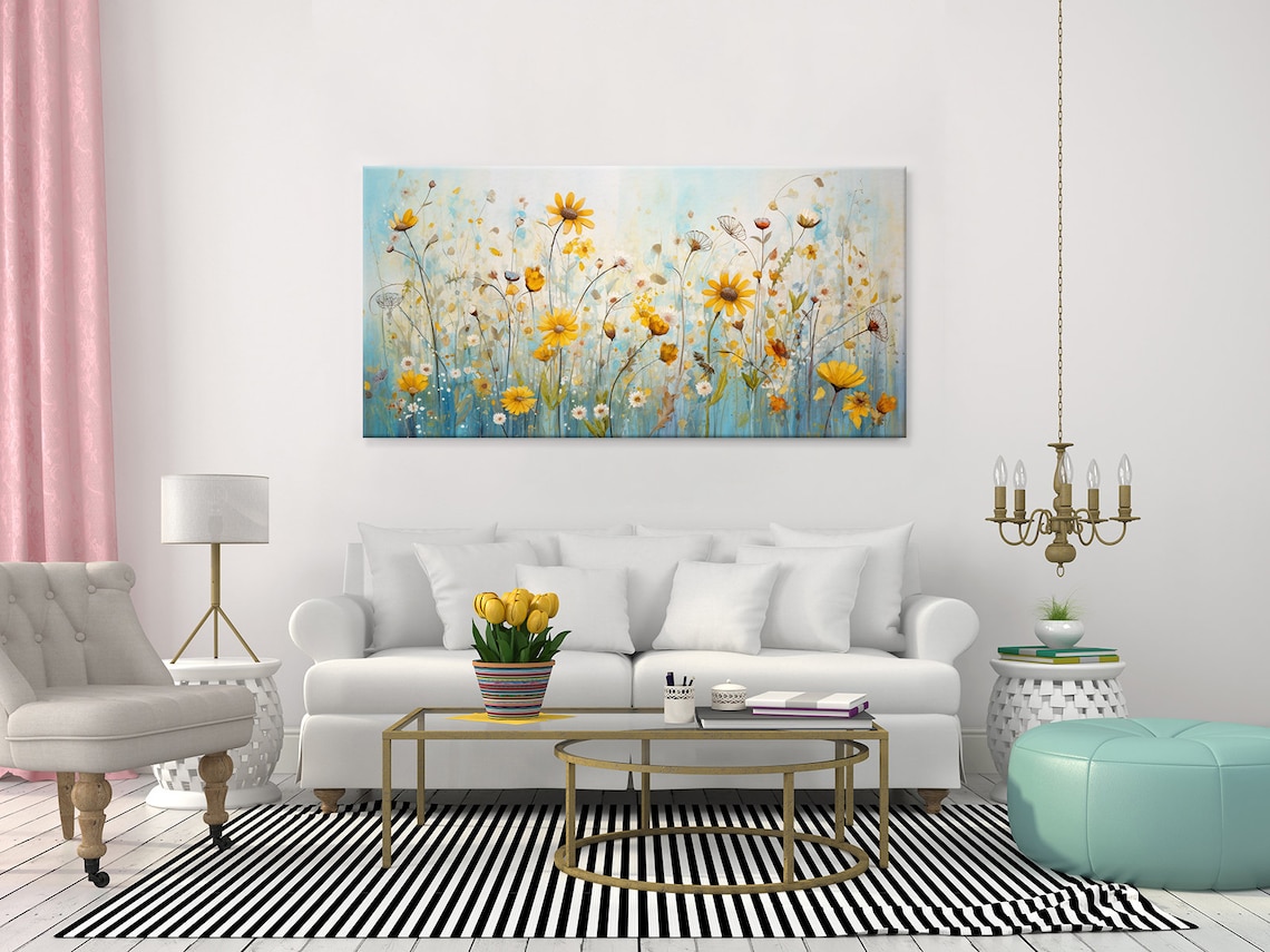 Yellow Spring Wildflowers Meadow Watercolor Art Print - Image 4