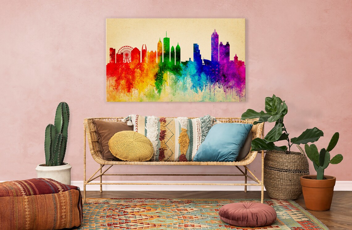 Atlanta Skyline Rainbow Watercolor Ferris Wheel Georgia City Poster - Image 2