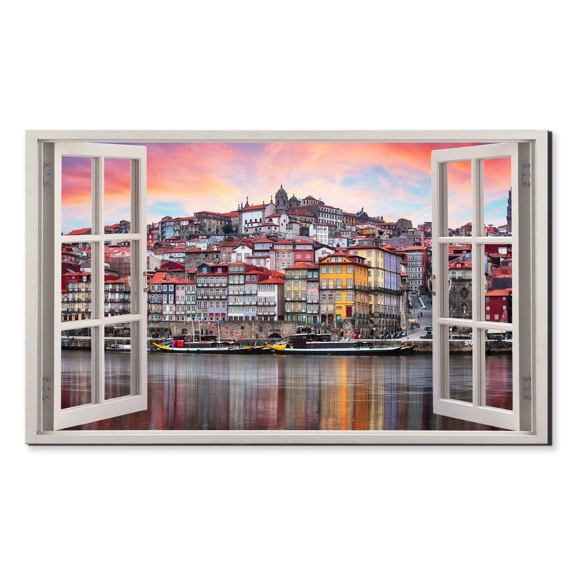 Porto Portugal Old Town Colorful Houses Douro River Sunset View Poster