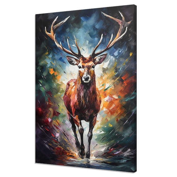 Majestic Stag Modern Colorful Abstract Oil Style Wildlife Wall Art