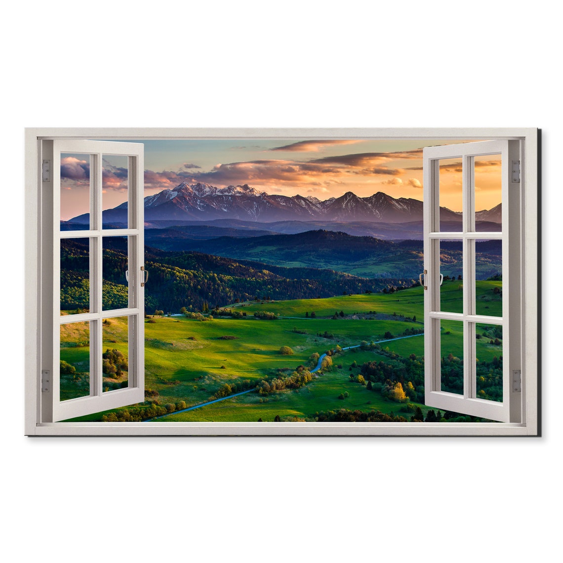 European Tatra Mountains Window View Sunset Alpine Valley Wall Poster