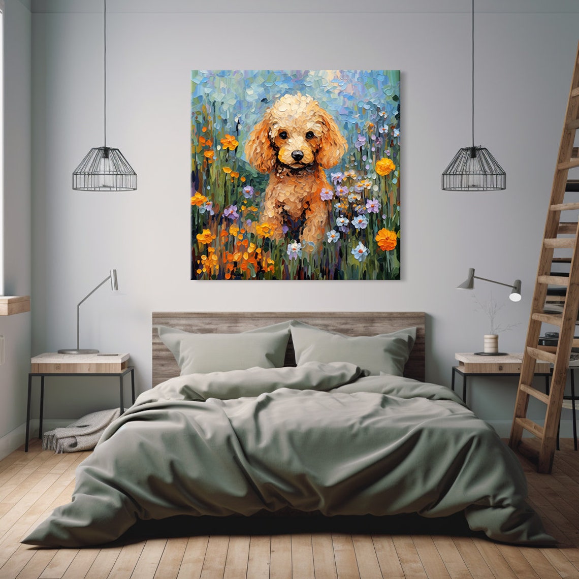 Cute Poodle Puppy Dog Animal Print Gift For Poodle Dog Lover Colourful Dog Portrait Painting Print Dog Pet Wall Art - Image 3