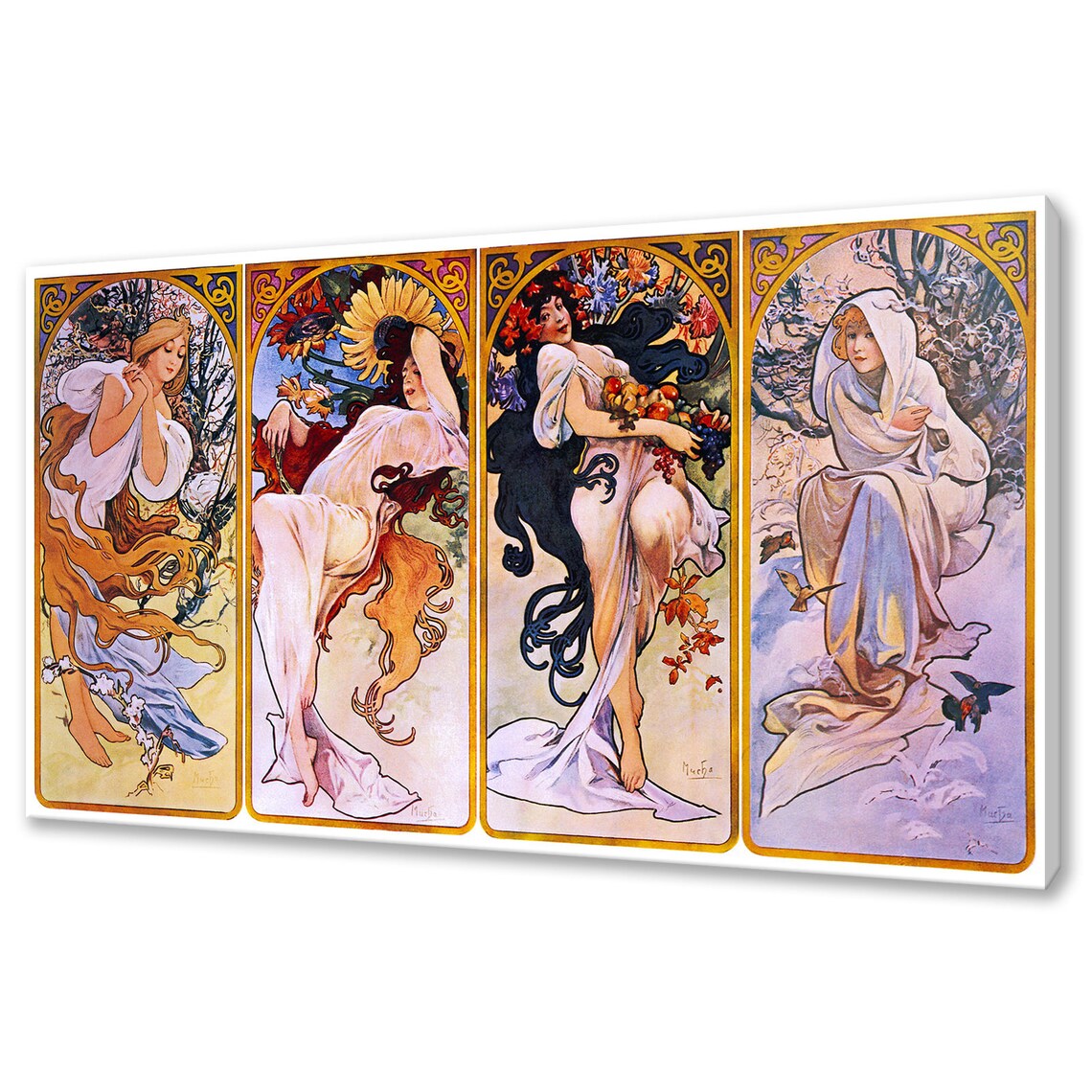 Alphonse Mucha Four Seasons Art Nouveau Four Panel Women Print Poster