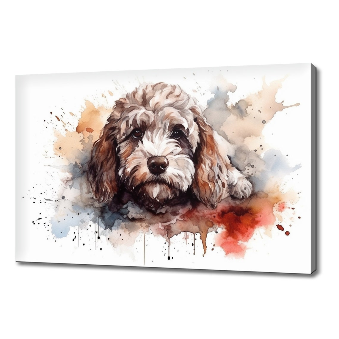 Cockapoo Puppy Curly Brown Watercolour Splash Cute Dog Poster