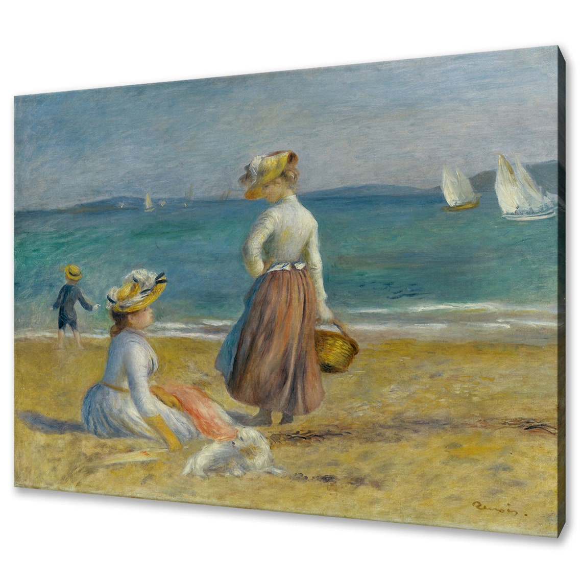 Renoir Figures on the Beach Sailboats Impressionist Classic Art Poster