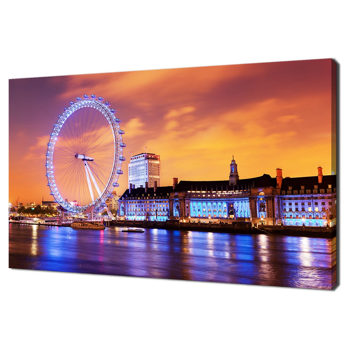 London Eye River Thames Fiery Sunset City Lights Night Poster