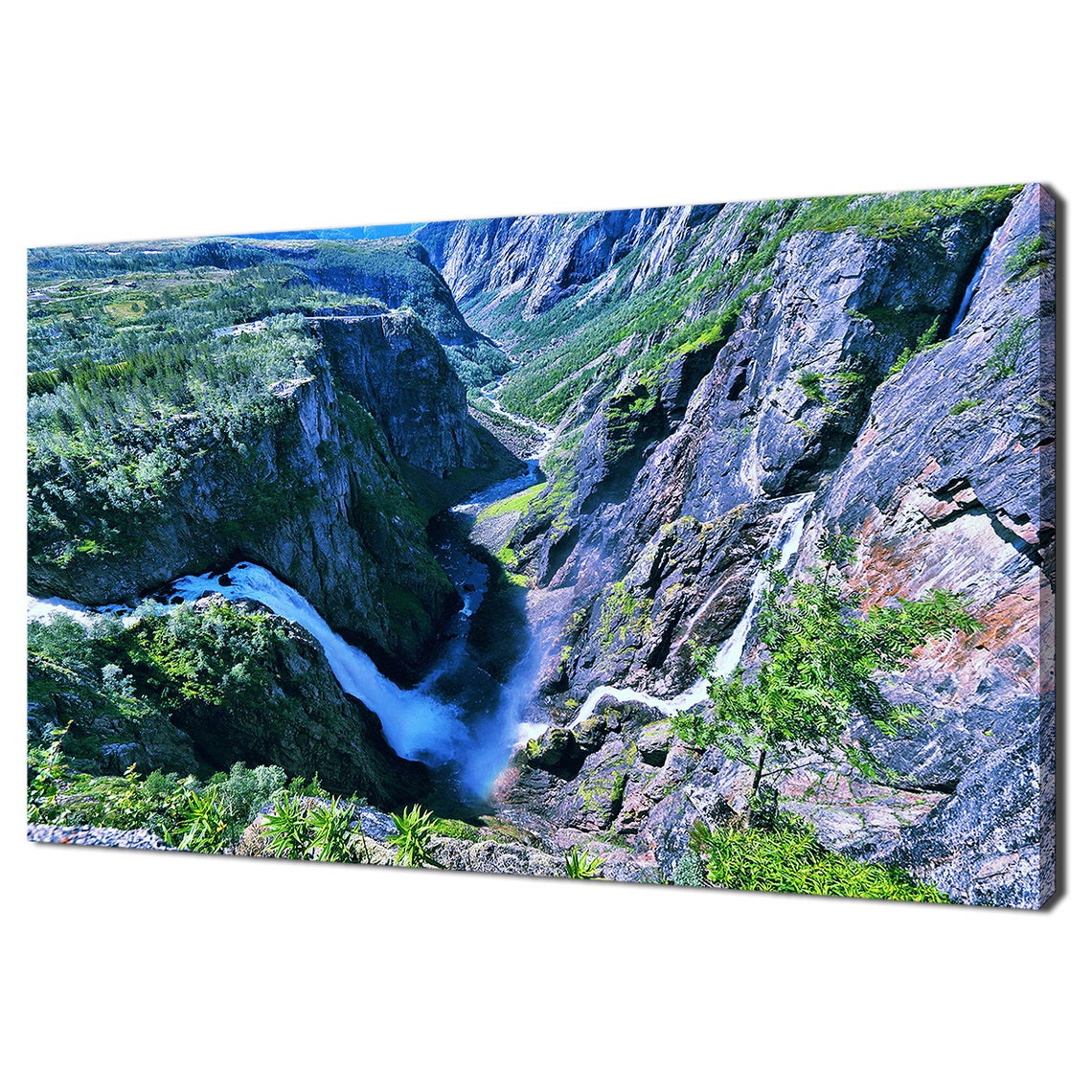 Voringfossen Waterfall Plunge Into Canyon Norway Aerial Travel Poster