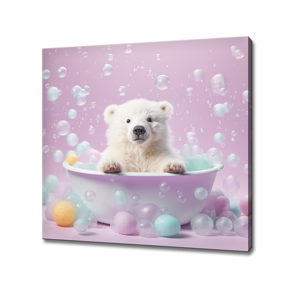 Fluffy Polar Bear Cub Bubble Bath Pastel Balls Pink Animal Print