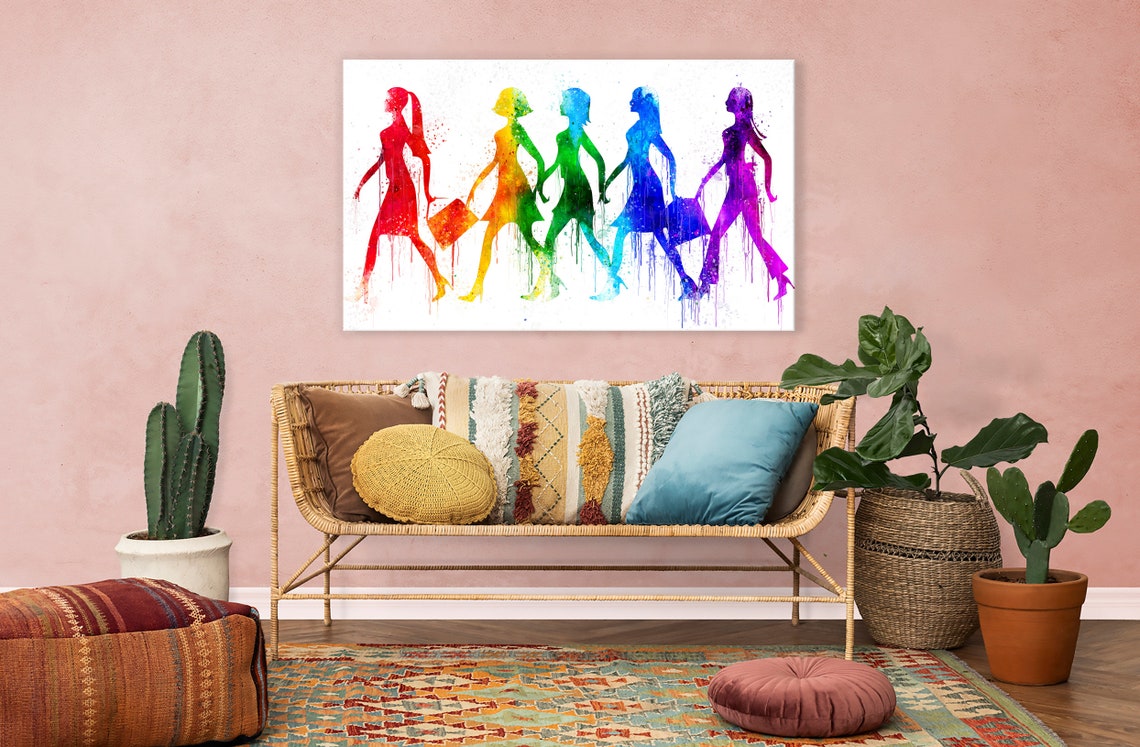 Fashion Women Shopping Rainbow Colourful Watercolour Modern Design Home Decor Print Wall Art Ready To Hang - Image 2
