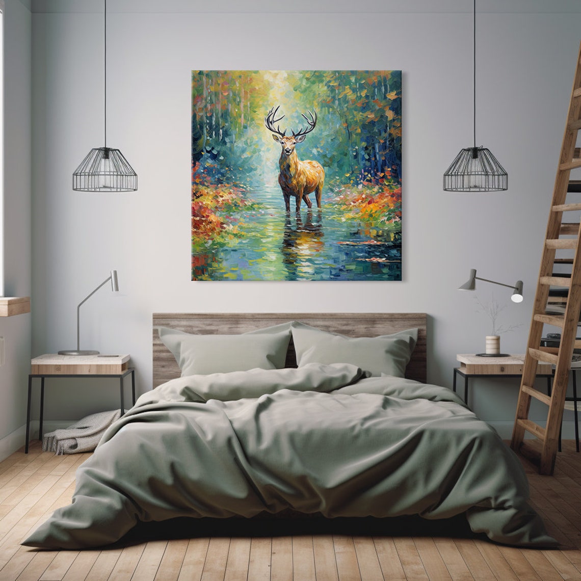 Majestic Stag With Antlers Standing In Forest River Light Poster - Image 2