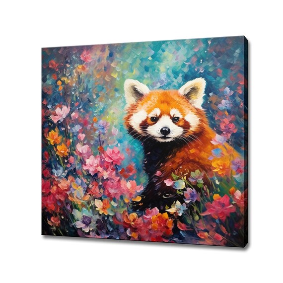Red Panda In Colorful Flower Garden Whimsical Portrait Painting Poster