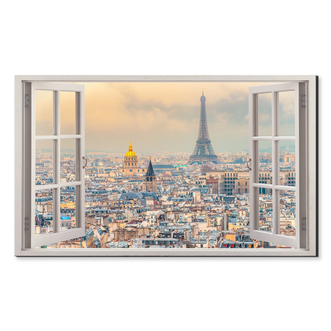 Eiffel Tower Skyline Window View, Modern Art Print