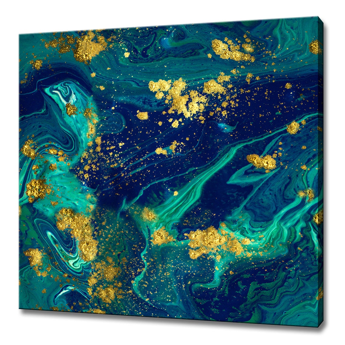 Liquid Blue Gold Marble Ink Swirl Ocean Abstract Modern Wall Art