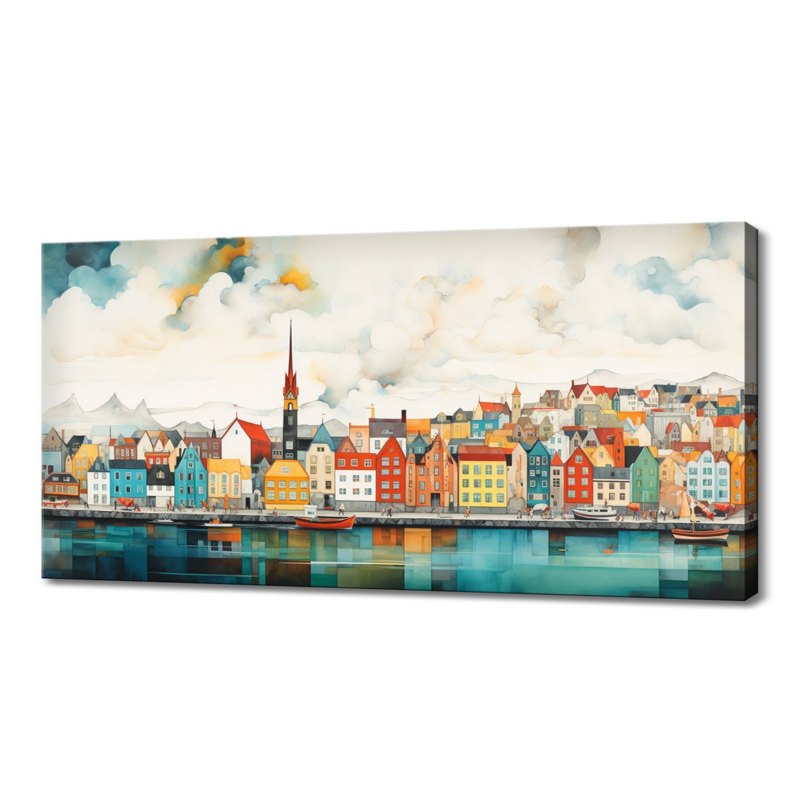 Reykjavk Capital Of Iceland Colourful Print Skyline Houses Watercolour Painting Style Modern Home Office Decor Wall Art Picture