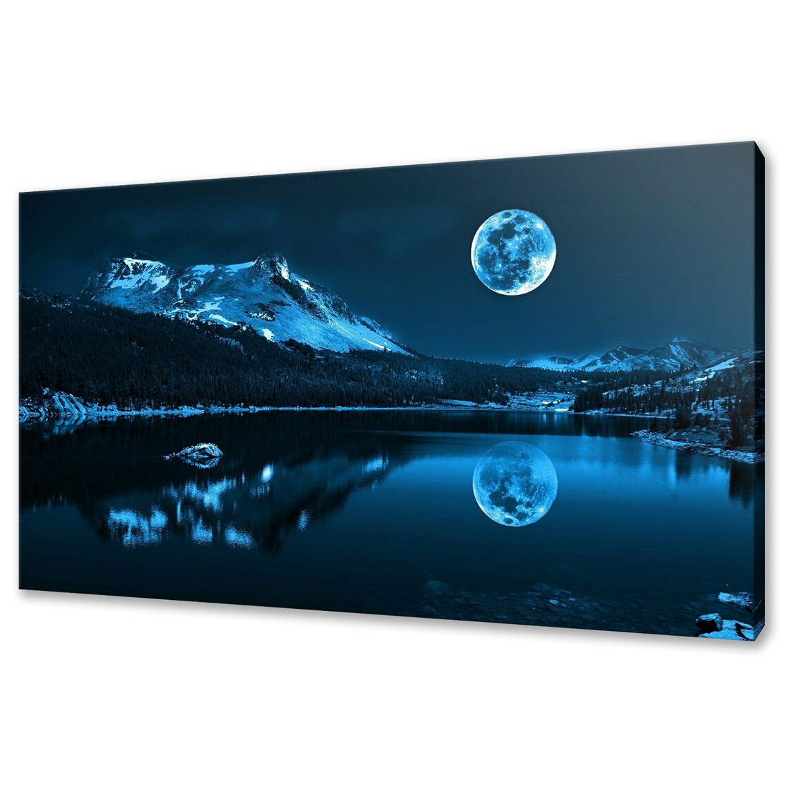 Full Moon Rising Above Calm Blue Lake Art Print