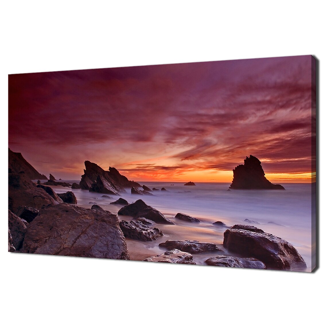 Adraga Beach Portugal Rocky Coast Sunset Purple Sky Seascape Poster