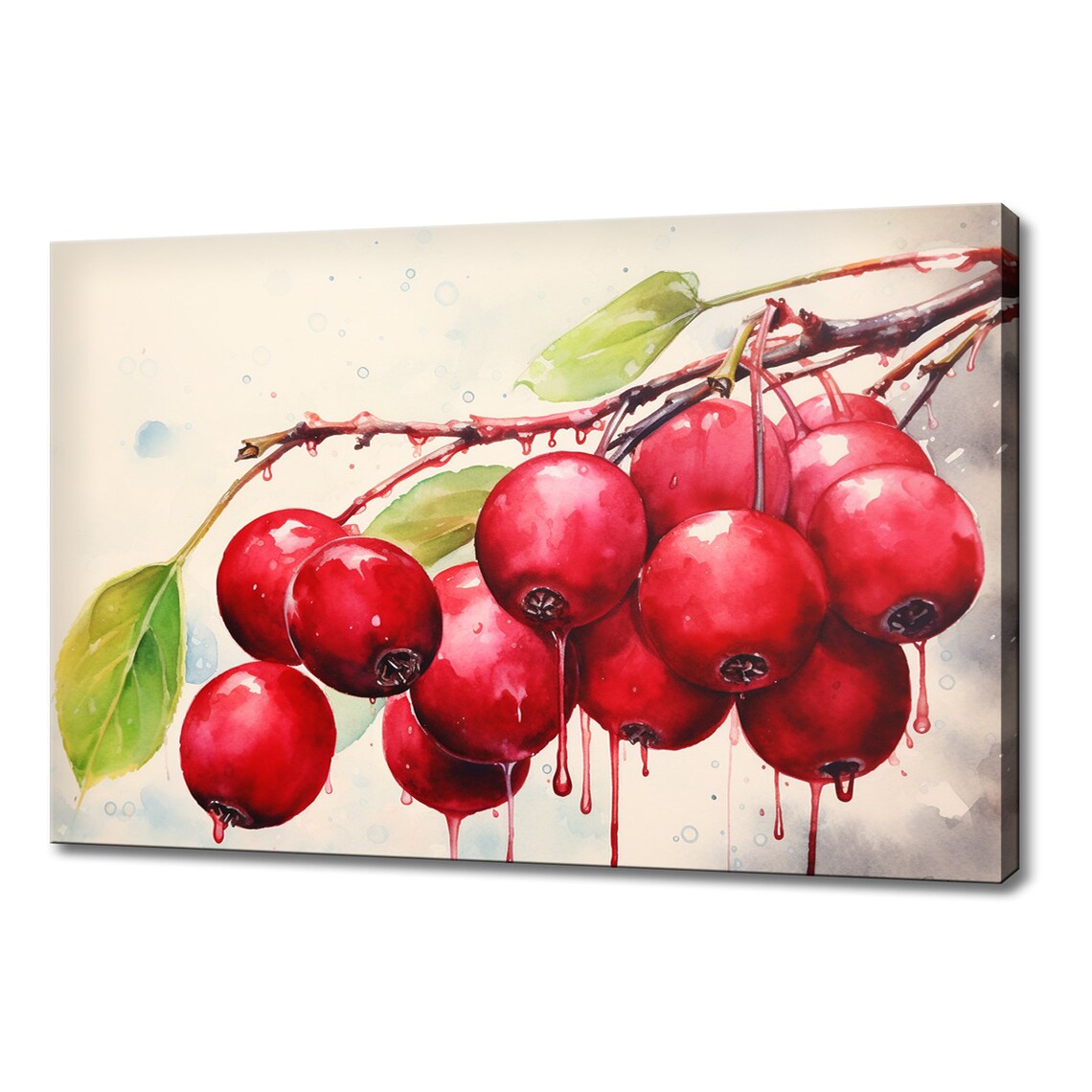 Red Cranberry Fruits Tree Watercolour Print Colourful Kitchen Wall Art Fruit Print Modern Kitchen Restaurant Wall Decor