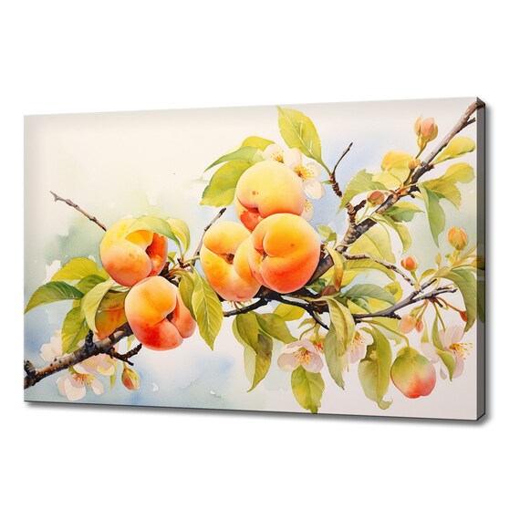 Yellow Apricot Tree Fruits Watercolour Print Colourful Kitchen Wall Art Fruit Print Modern Kitchen Restaurant Wall Decor