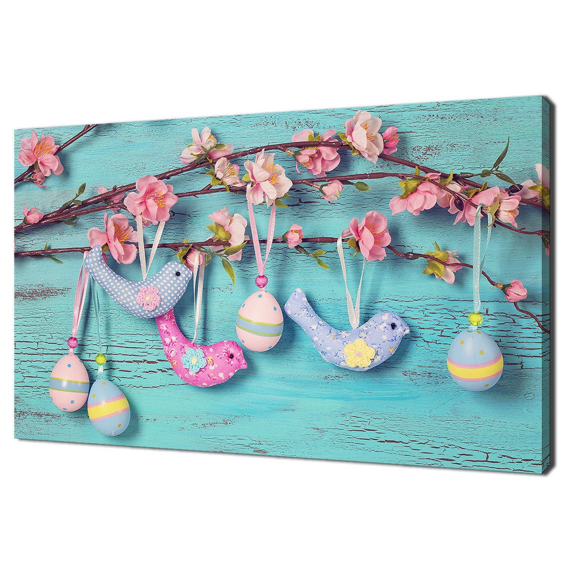 Easter Eggs And Birds Hanging On Blossom Branch Spring Decor Poster