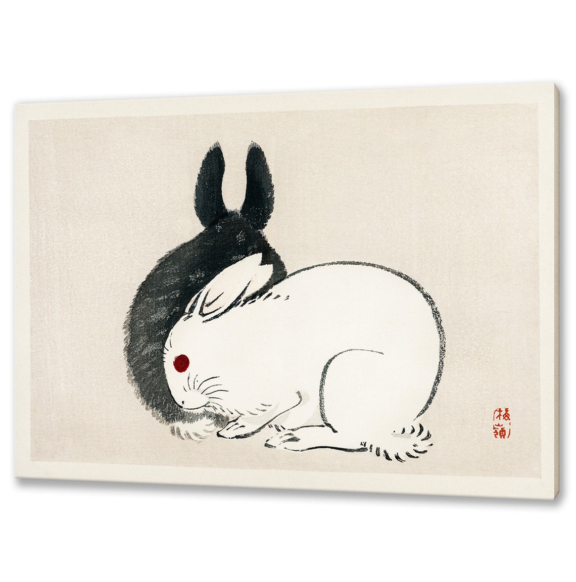 Kono Bairei Black and White Rabbits Japanese Woodblock Art Print