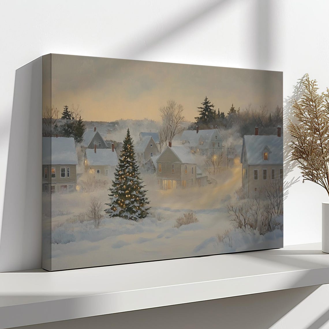Little Snowy Christmas Village Vintage Painting Style Print Farmhouse Decor Art Nature Picture Wall Hanging Fine Art Print - Image 4